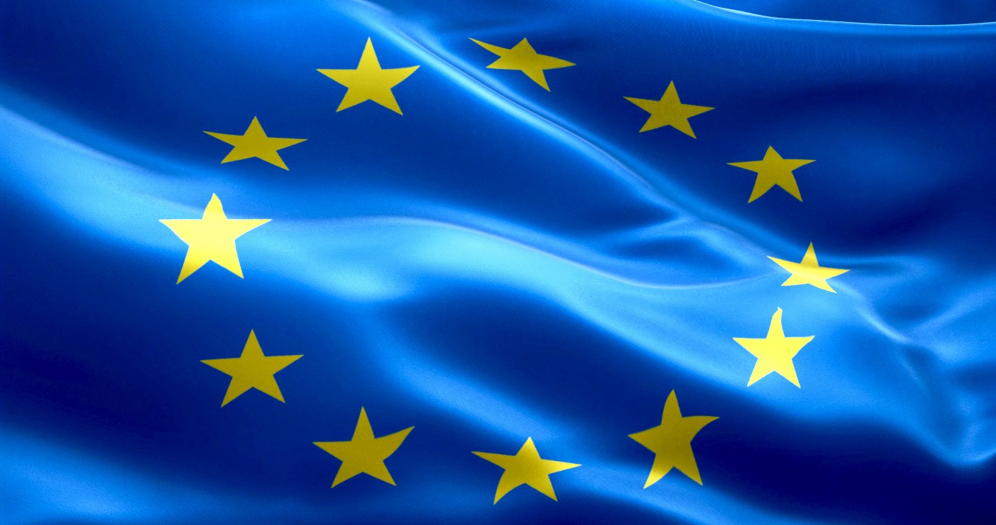 EU flag, euro flag, flag of european union waving, yellow star on blue background